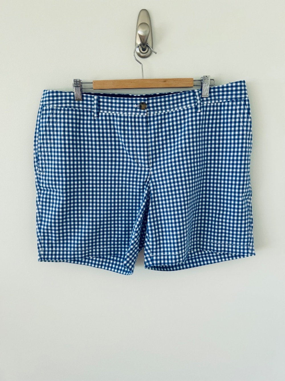 Talbots Girlfriend Chinos Blue and White checked print Sz 14w EUC.